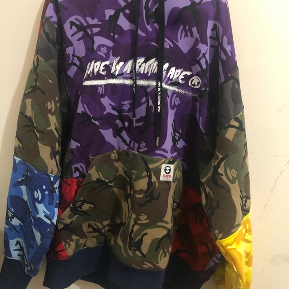 AApe by A Bathing Ae colour-block camouflage print hoodie. - Picture 3 of 5
